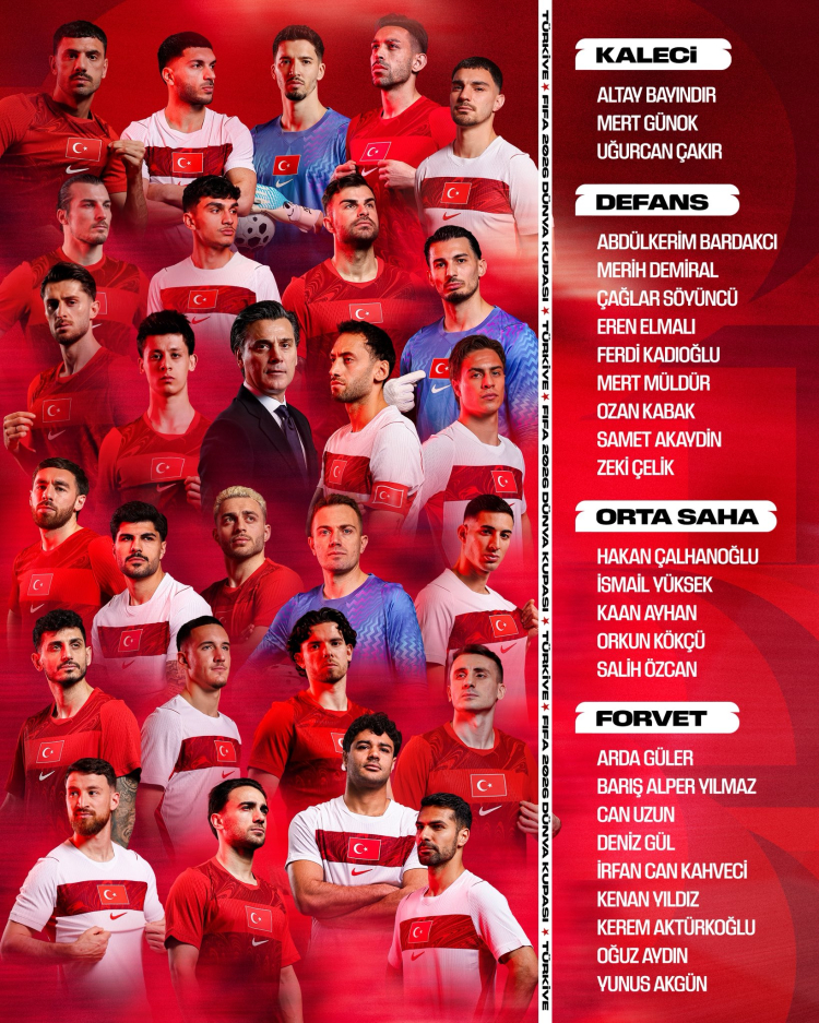 Montella, 2026 Dünya Kupası İçin 26 Kişilik Kadroyu Açıkladı