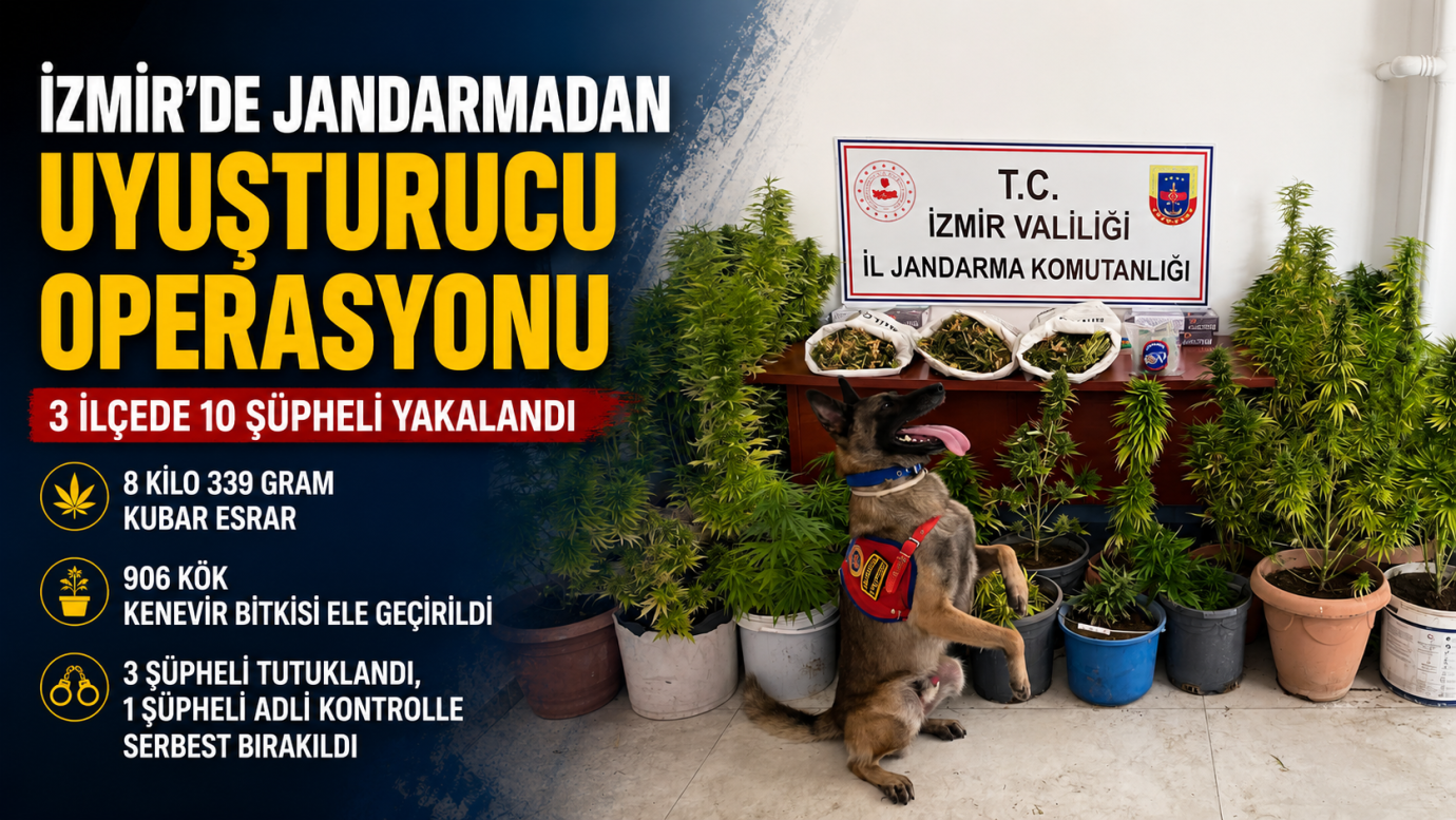 İzmir’de jandarmadan uyuşturucu operasyonu: 3 ilçede 10 şüpheli yakalandı